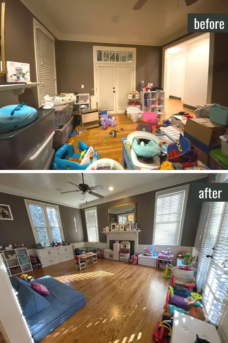 Room declutter before and after